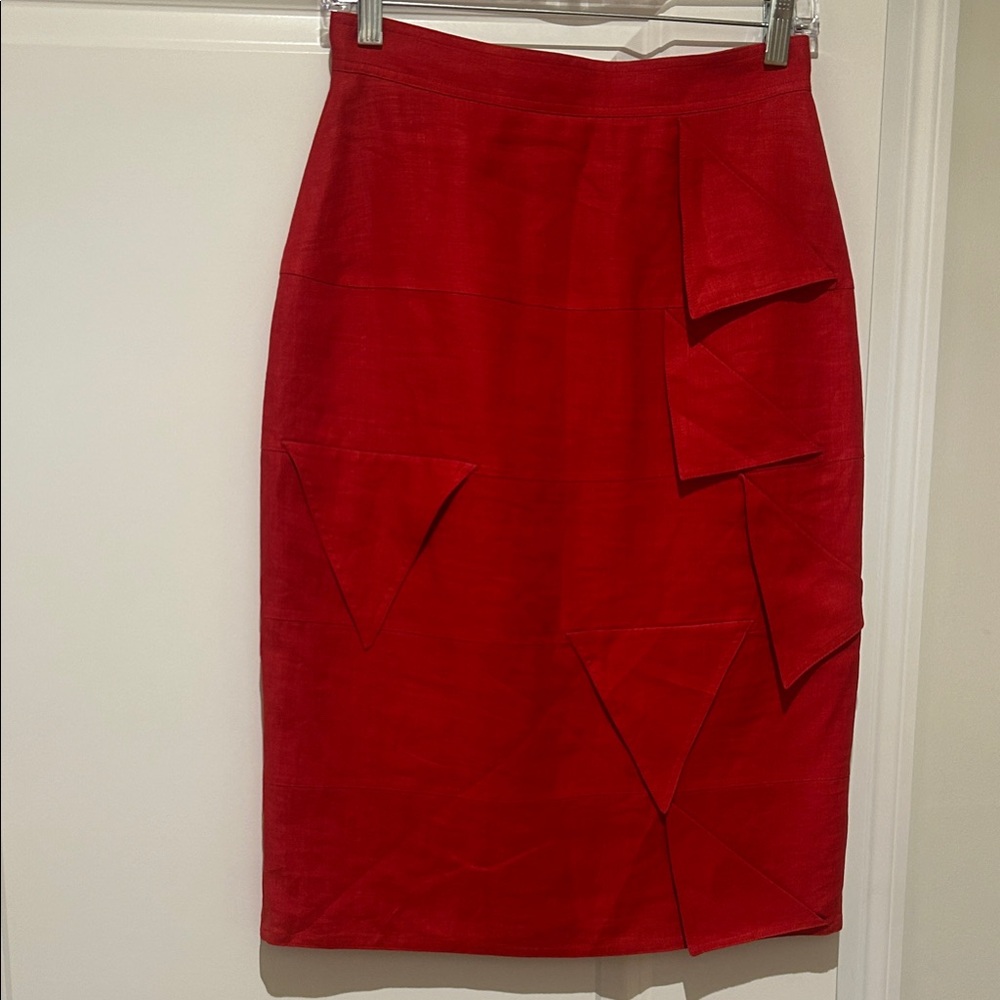 Elegant Red Linen Women's Pencil Skirt